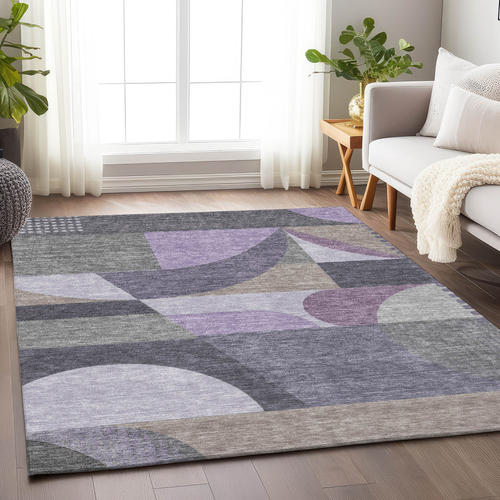 3' X 5' Purple Gray And Beige Geometric Washable Indoor Outdoor Area Rug