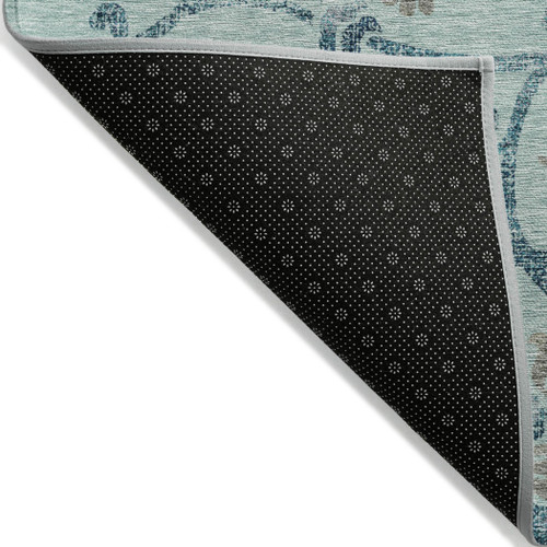 5' X 8' Teal Blue Gray And Aqua Floral Washable Indoor Outdoor Area Rug