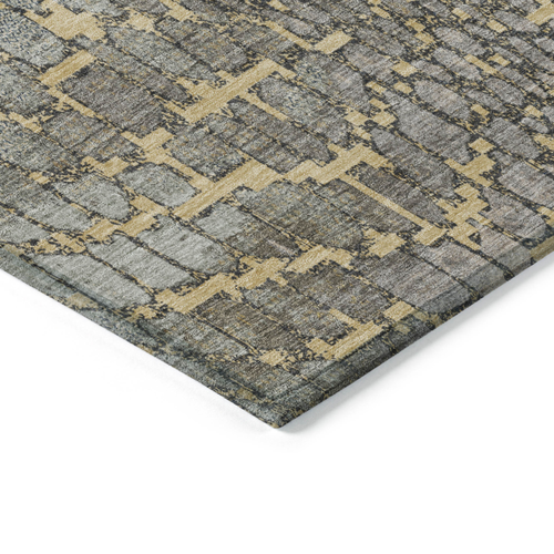5' X 8' Gold And Gray Abstract Washable Indoor Outdoor Area Rug