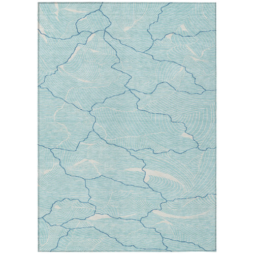 5' X 8' Aqua And Ivory Abstract Washable Indoor Outdoor Area Rug