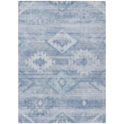 5' X 8' Denim Blue And Sky Blue Southwestern Washable Indoor Outdoor Area Rug