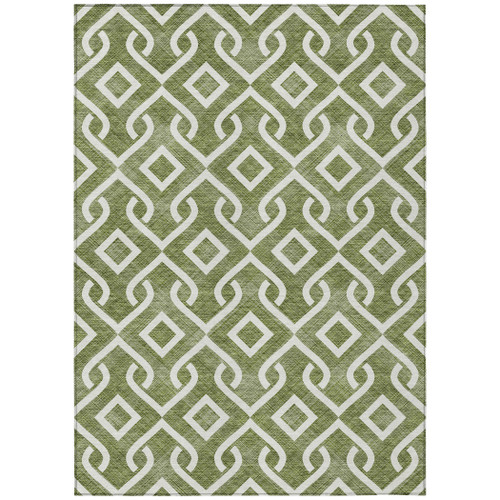 5' X 8' Olive Green And Ivory Geometric Washable Indoor Outdoor Area Rug