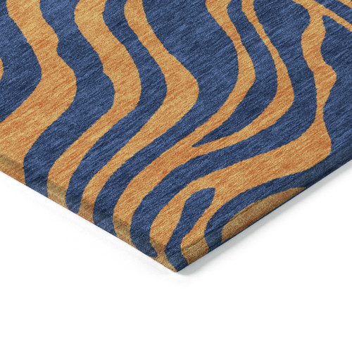 5' X 8' Navy Blue And Pink Animal Print Washable Indoor Outdoor Area Rug