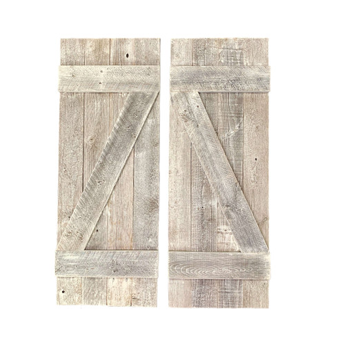 Homeroots Home Decor Rustic Natural Weathered Grey Wood Window Shutters with Hanger, Set of 2