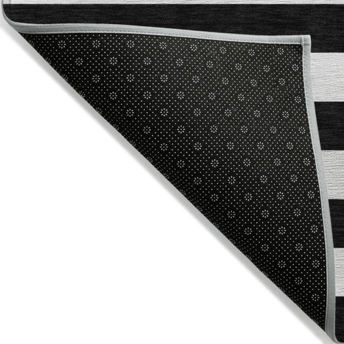 8' Runner Black and White Striped Washable Non Skid Indoor Outdoor Runner Rug