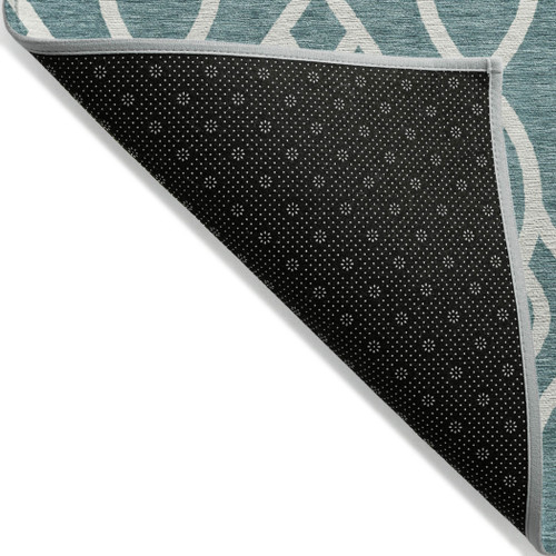 5' X 8' Teal Blue And Ivory Trellis Washable Indoor Outdoor Area Rug
