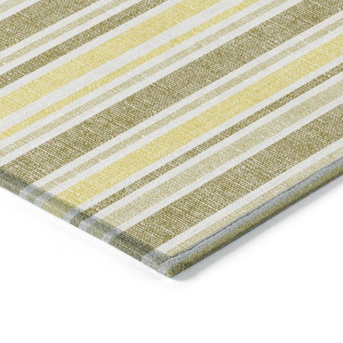2' X 3' Khaki Yellow and Gray Striped Washable Non Skid Indoor Outdoor Area Rug