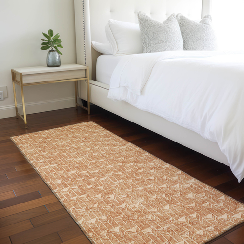 8' Runner Bronze Geometric Washable Non Skid Indoor Outdoor Runner Rug
