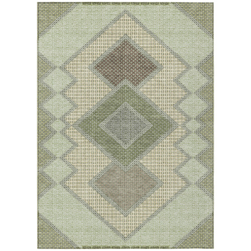 3' X 5' Green Gray And Taupe Geometric Washable Indoor Outdoor Area Rug