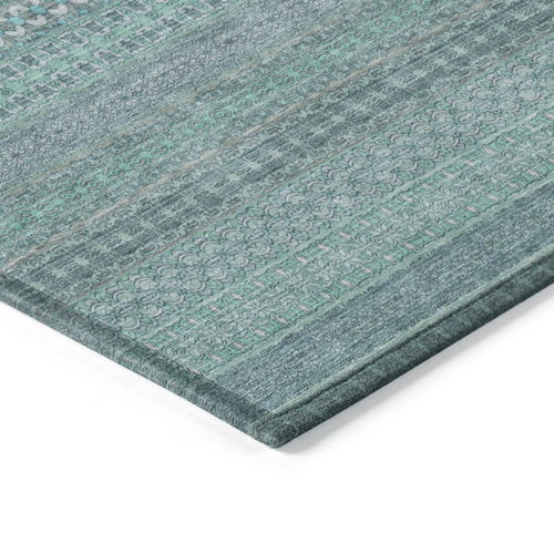 2' X 3' Turquoise Striped Washable Non Skid Indoor Outdoor Area Rug