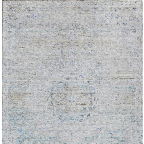 3' X 5' Beige And Blue Medallion Washable Indoor Outdoor Area Rug