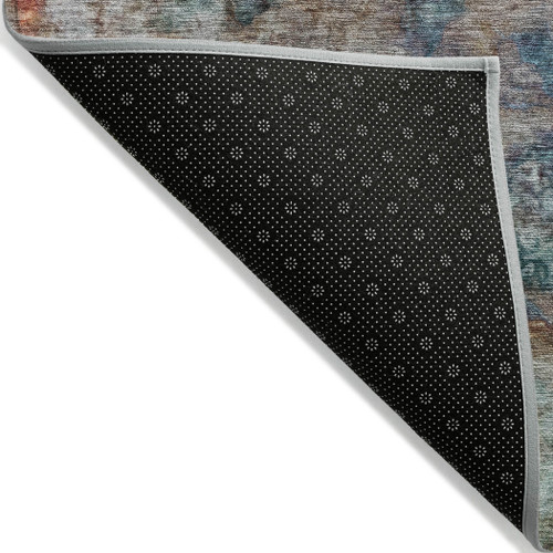 3' X 5' Teal Blue Orange And Beige Abstract Washable Indoor Outdoor Area Rug