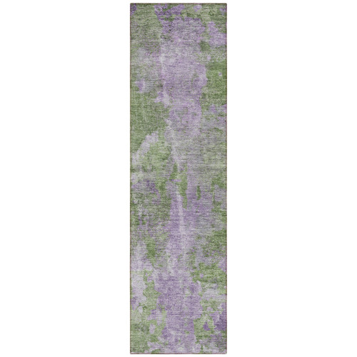 8' Runner Green and Purple Abstract Washable Non Skid Indoor Outdoor Runner Rug