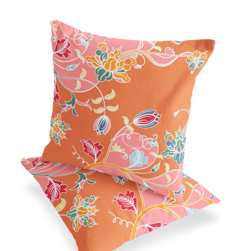 Set of Two 18" Pink Botanical Indoor Outdoor Throw Pillow Cover and Insert Polyester Modern Style