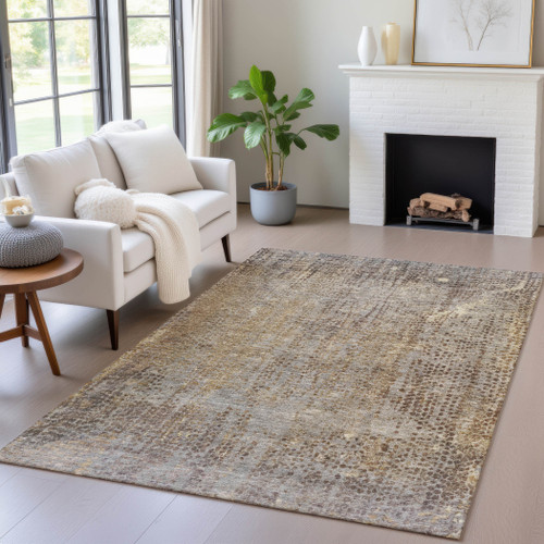 3' X 5' Brown And Ivory Abstract Washable Indoor Outdoor Area Rug