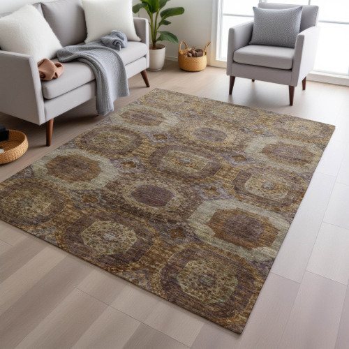 5' X 8' Rust And Beige Medallion Washable Indoor Outdoor Area Rug - Rust, Beige