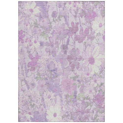 5' X 8' Lavender Purple And Lilac Floral Washable Indoor Outdoor Area Rug