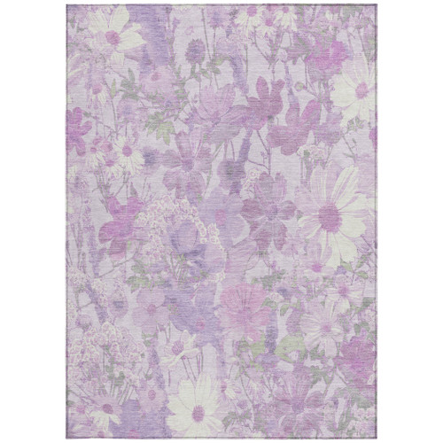 5' X 8' Lavender Purple And Lilac Floral Washable Indoor Outdoor Area Rug