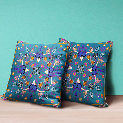 16" x 16" Blue and Gold Blown Seam Paisley Indoor Outdoor Throw Pillow