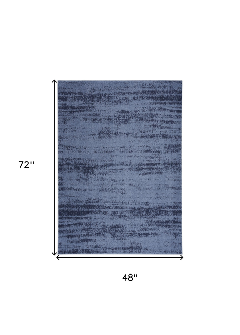 4' X 6' Denim Blue And Navy Blue Abstract Indoor Outdoor Area Rug