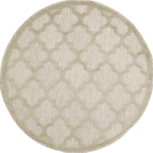 4' Cream And Beige Round Geometric Indoor Outdoor Area Rug