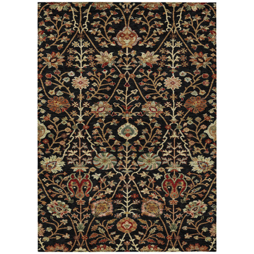 3' X 5' Black Brown And Red Floral Washable Indoor Outdoor Area Rug