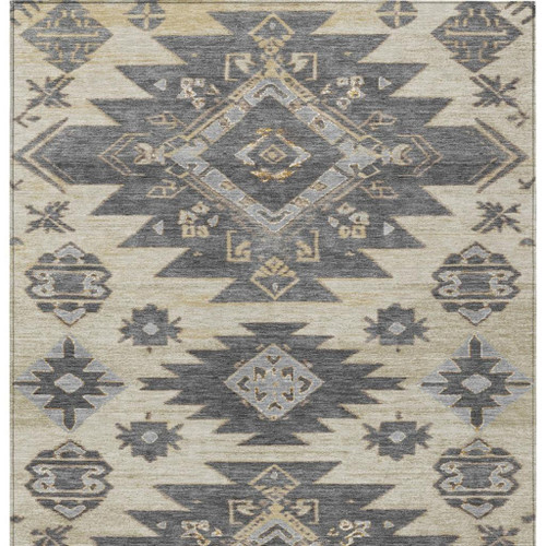 3' X 5' Beige And Gray Tribal Washable Indoor Outdoor Area Rug