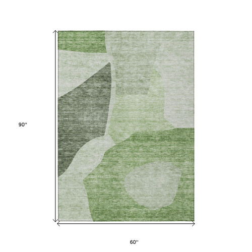 5' X 8' Olive Green And Fern Green Abstract Washable Indoor Outdoor Area Rug
