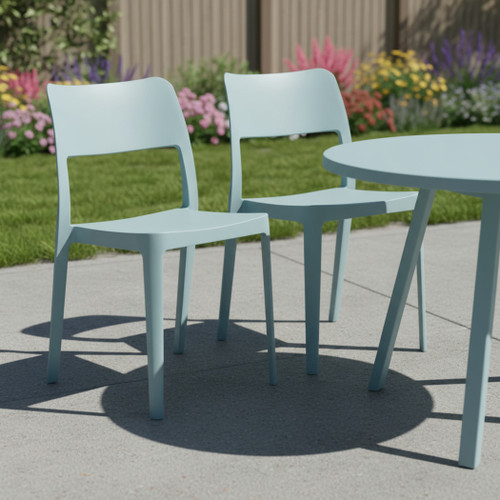 Set of Two Heavy Duty Plastic Outdoor Stacking Accent Chairs