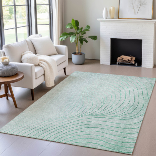 3' X 5' Mint Green And Silver Abstract Washable Indoor Outdoor Area Rug