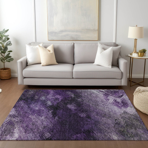 5' X 8' Purple Eggplant And Lavender Abstract Washable Indoor Outdoor Area Rug