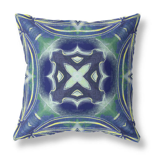 26" X 26" Evening Green Blown Seam Geometric Indoor Outdoor Throw Pillow
