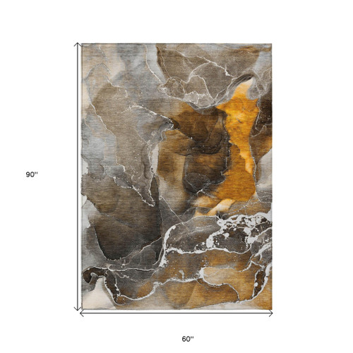 5' X 8' Brown and Gray Abstract Washable Non Skid Indoor Outdoor Area Rug