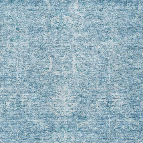 5' X 8' Sky Blue And Ivory Damask Washable Indoor Outdoor Area Rug