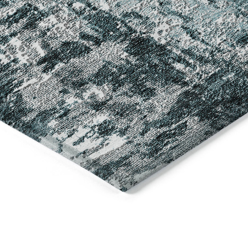 3' X 5' Teal Blue Gray And Charcoal Abstract Washable Indoor Outdoor Area Rug