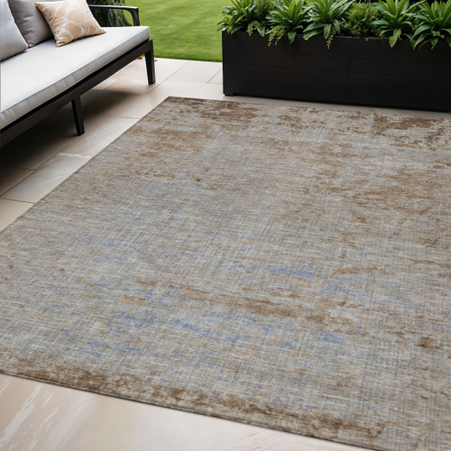 5' X 8' Taupe And Denim Blue Abstract Washable Indoor Outdoor Area Rug