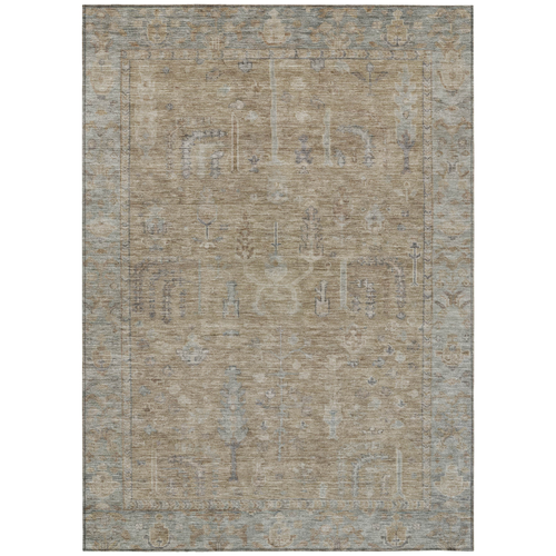 3' X 5' Tan Gray And Brown Oriental Washable Indoor Outdoor Area Rug