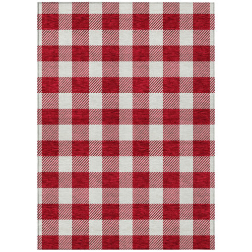 5' X 8' Red And Ivory Plaid Washable Indoor Outdoor Area Rug