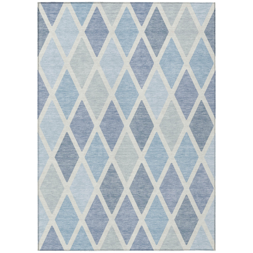 5' X 8' Sky Blue And Ivory Geometric Washable Indoor Outdoor Area Rug