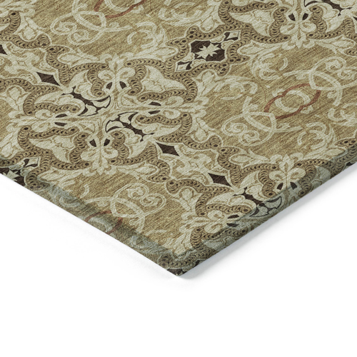 5' X 8' Brown Beige And Tan Medallion Washable Indoor Outdoor Area Rug