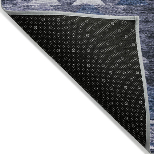 5' X 8' Navy Blue And Sky Blue Southwestern Washable Indoor Outdoor Area Rug