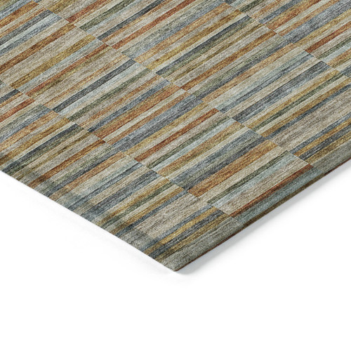 5' X 8' Orange Copper And Gray Striped Washable Indoor Outdoor Area Rug