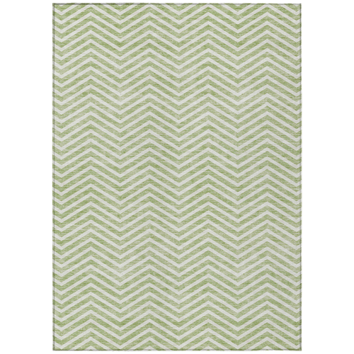 5' X 8' Artichoke Green And Ivory Chevron Washable Indoor Outdoor Area Rug