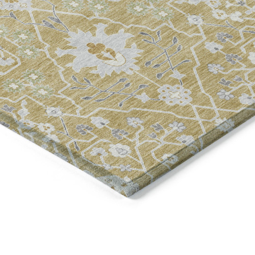 5' X 8' Gold Ivory And Gray Oriental Washable Indoor Outdoor Area Rug