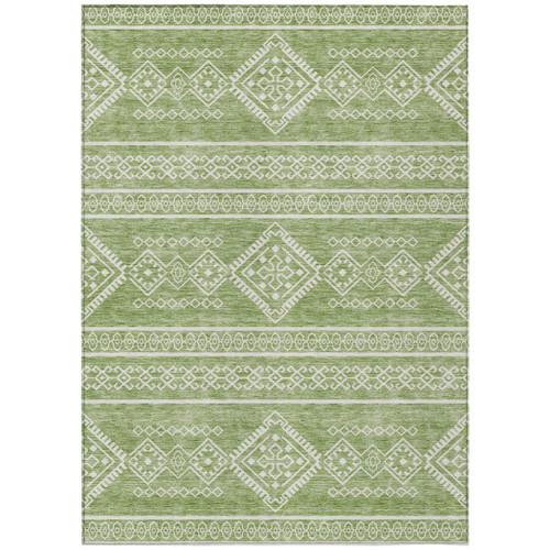 5' X 8' Green And Ivory Southwestern Washable Indoor Outdoor Area Rug