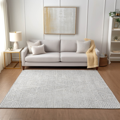 5' X 8' Silver And Ivory Geometric Washable Indoor Outdoor Area Rug