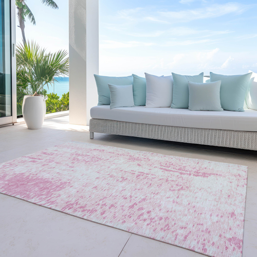 5' X 8' Pink And Ivory Abstract Washable Indoor Outdoor Area Rug