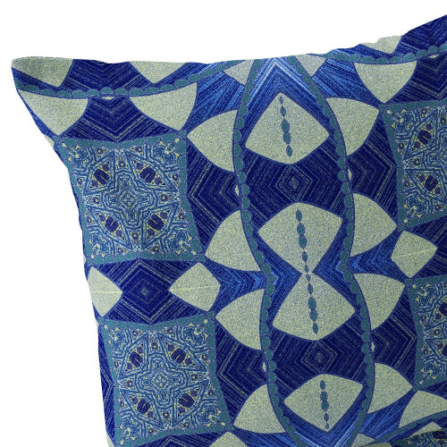 Set of Two 16" X 16" Blue and Green Blown Seam Eclectic Indoor Outdoor Throw Pillow Polyester Home Accent