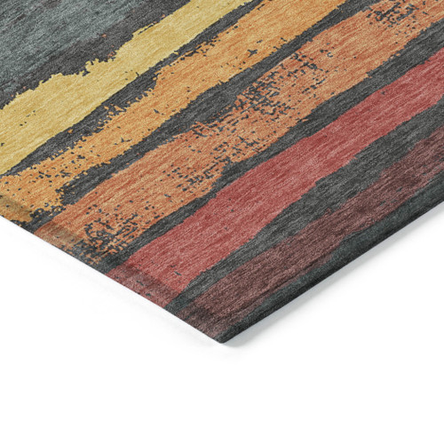 3' X 5' Granite Gray Copper And Yellow Striped Washable Indoor Outdoor Area Rug