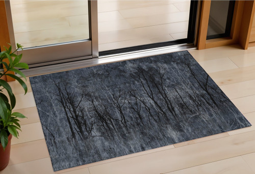 3' X 5' Charcoal And Gray Floral Washable Indoor Outdoor Area Rug